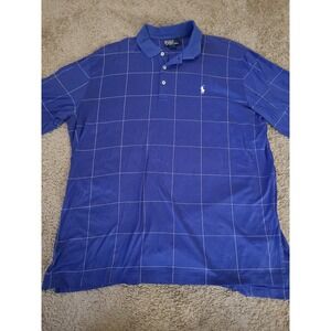 Polo Ralph Lauren Golf Shirt Mens XL Blue Windowpane Grid Logo Performance